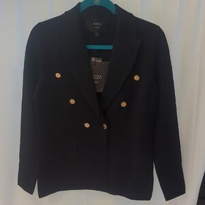 Aleeza PARIS Women's Elegant Black Double Breasted Blazer Gold Buttons Size L